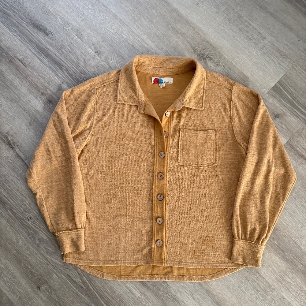 Free People Beach Women’s Mustard Yellow Button Down Relaxed Fit Top XS Summer